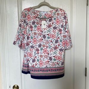 Charter Club White and Red Boxy Blouse